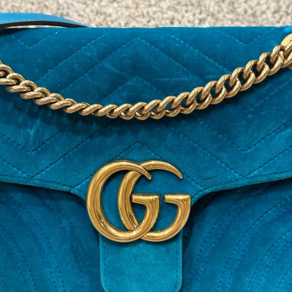 Gucci blue/ Green Marmont Metalasse velvet flap GG very rare color - Picture 2 of 5